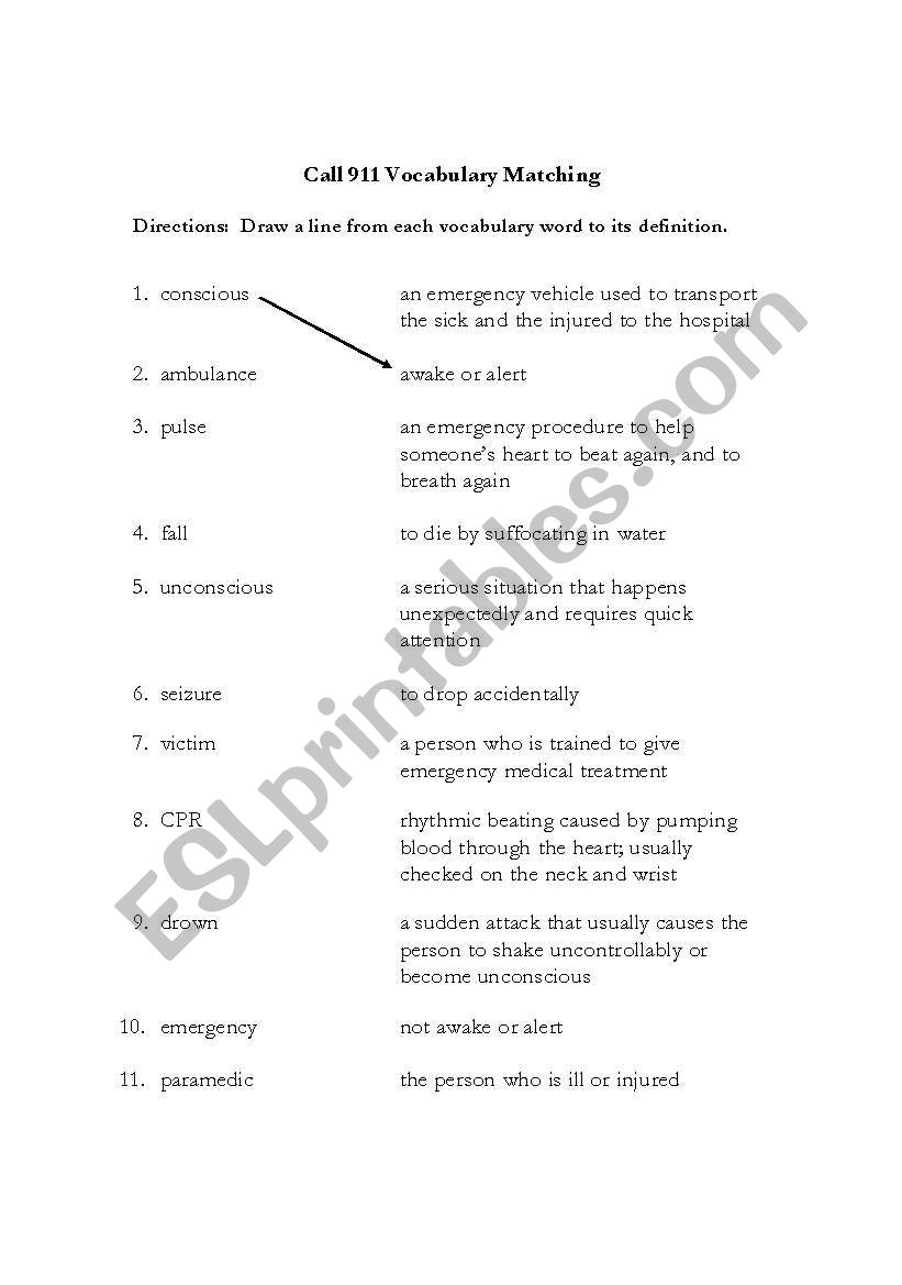 vocabulary for 911 - ESL worksheet by punjaban85