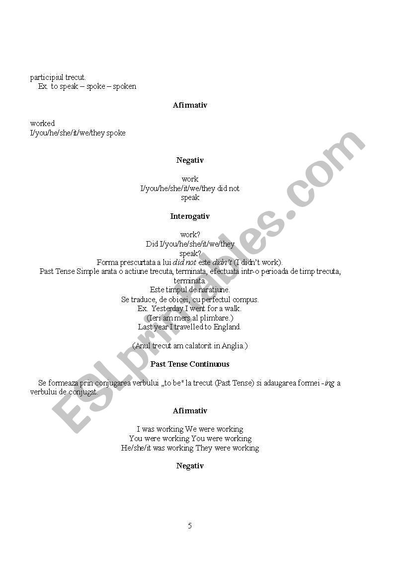 English Worksheets Verb Tenses