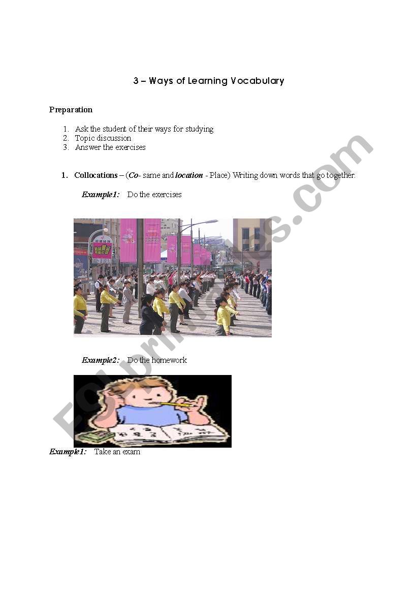 3 ways of learning vocabulary worksheet