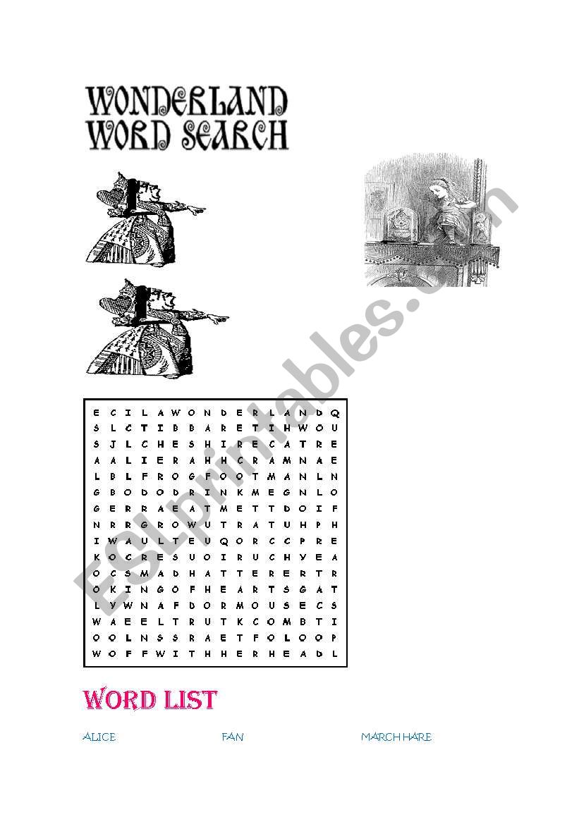 WONDERLAND WORD SEARCH worksheet