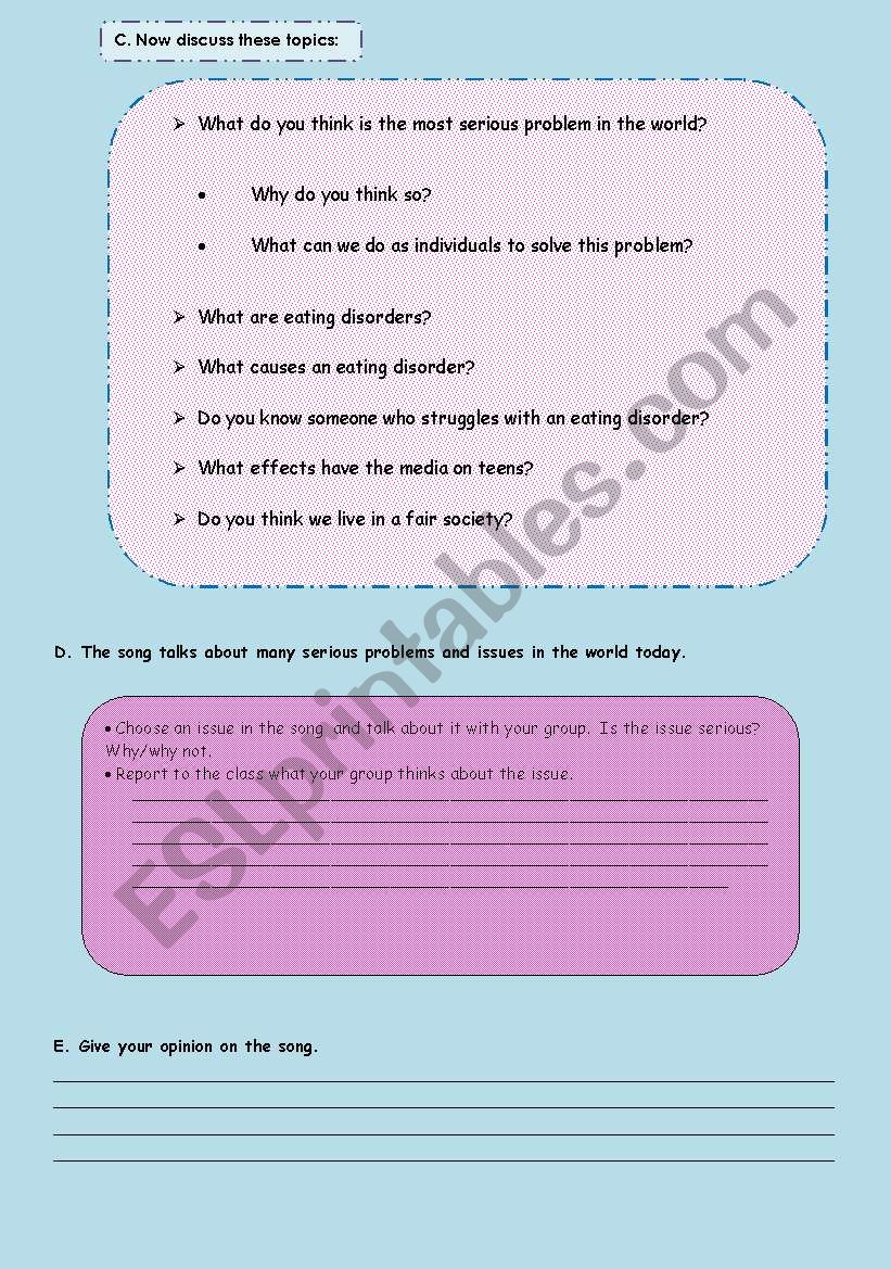 English worksheets: lyric of the song Crazy by Simple Plan