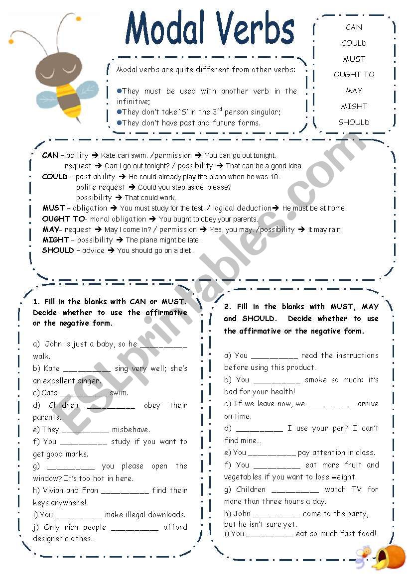 MODAL VERBS EXERCISES ESL Worksheet By Elisabeteguerreiro