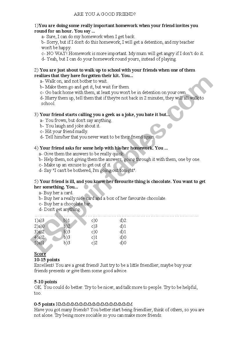 Are you a good friend? worksheet