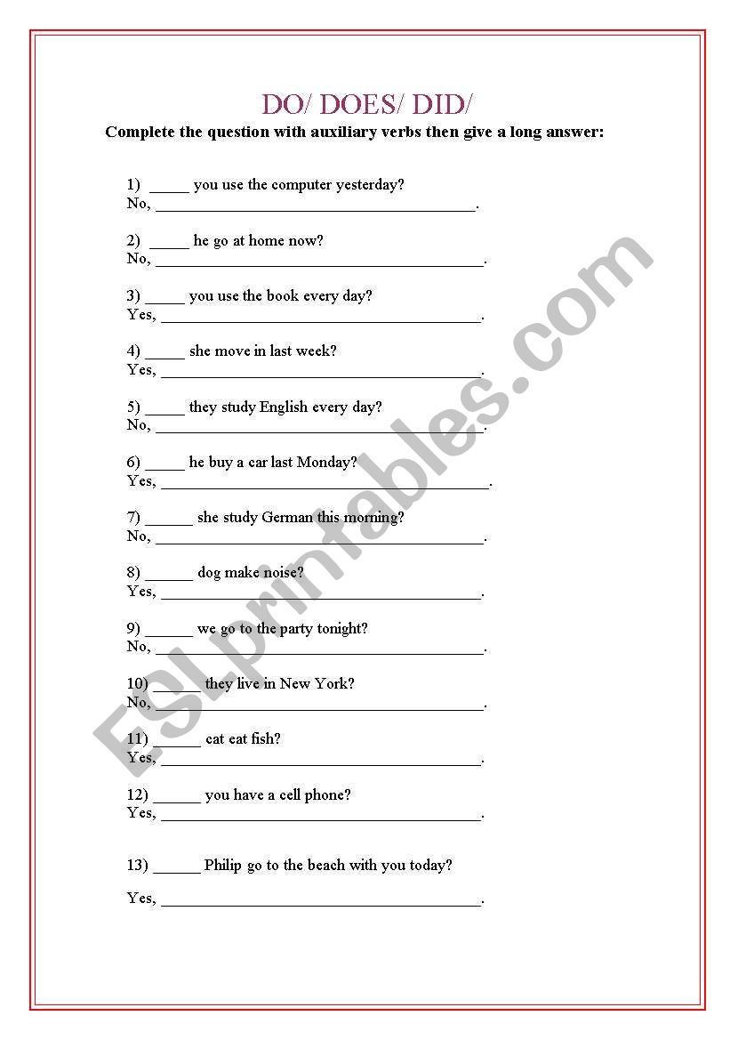 DO DOES DID ANSWER KEY ESL Worksheet By Tatiane luizsouza