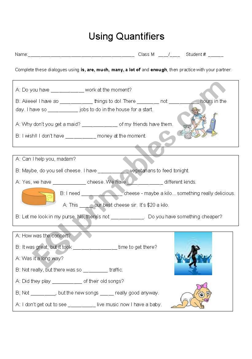 Using Quantifiers worksheet