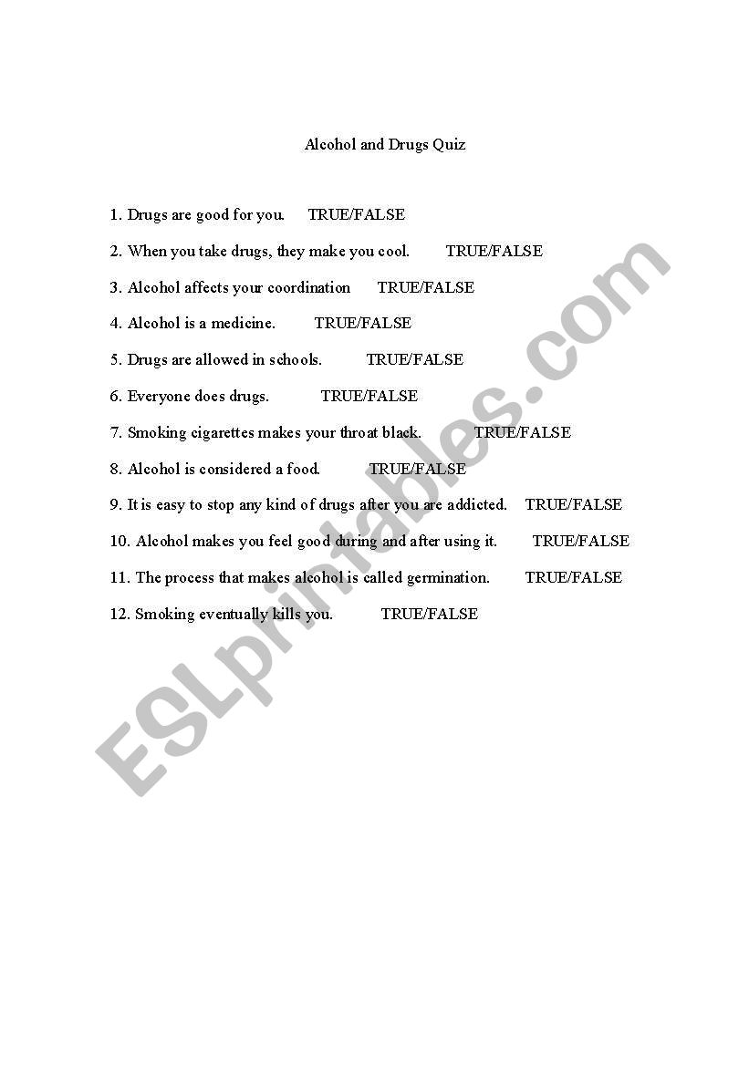 alcohol and drug addiction worksheet