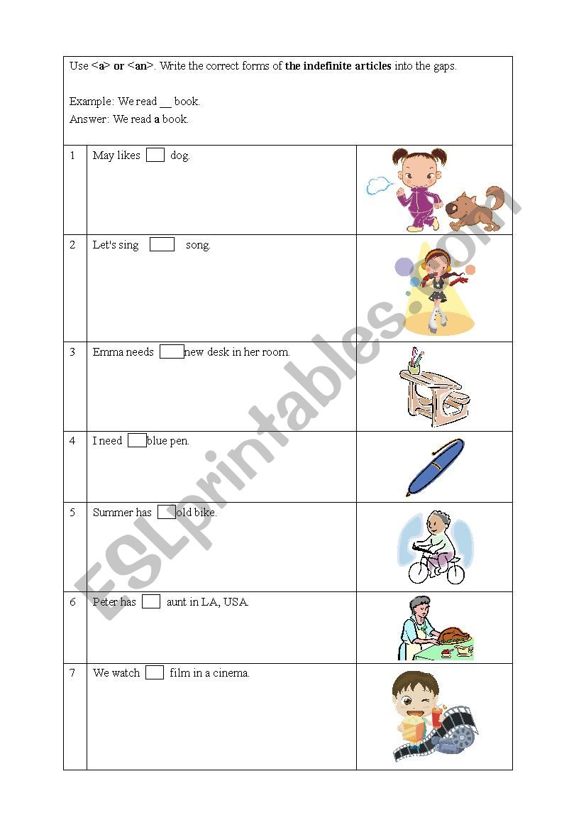 Articles - A - An worksheet