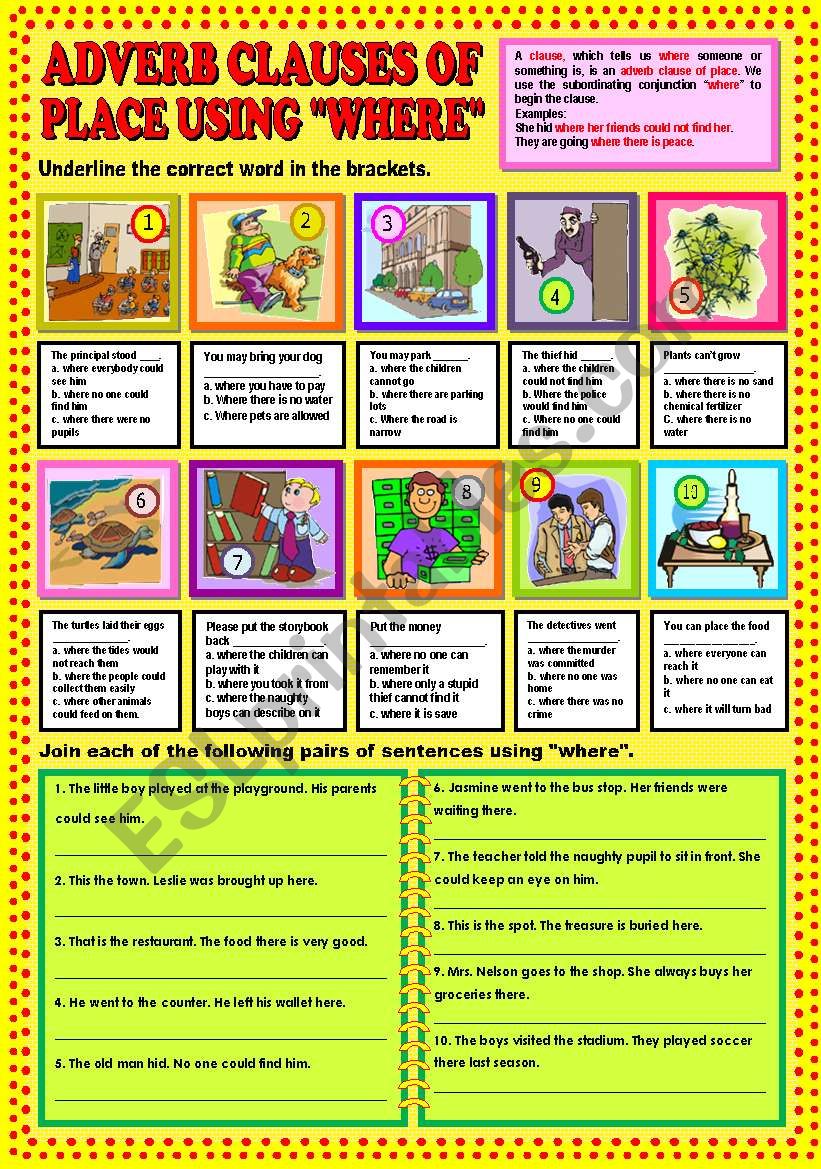 Adverb Clauses Of Place Using Where Key Esl Worksheet By Ayrin Hot 