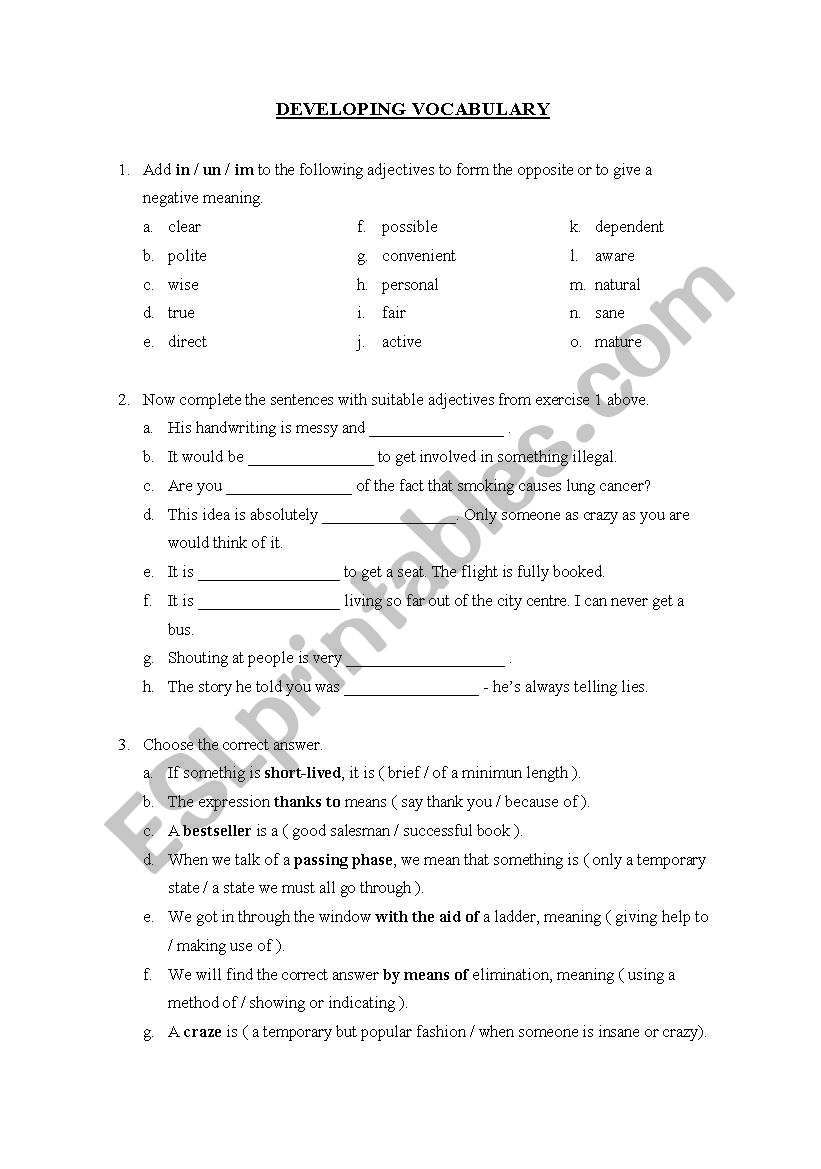 Adjective activities worksheet