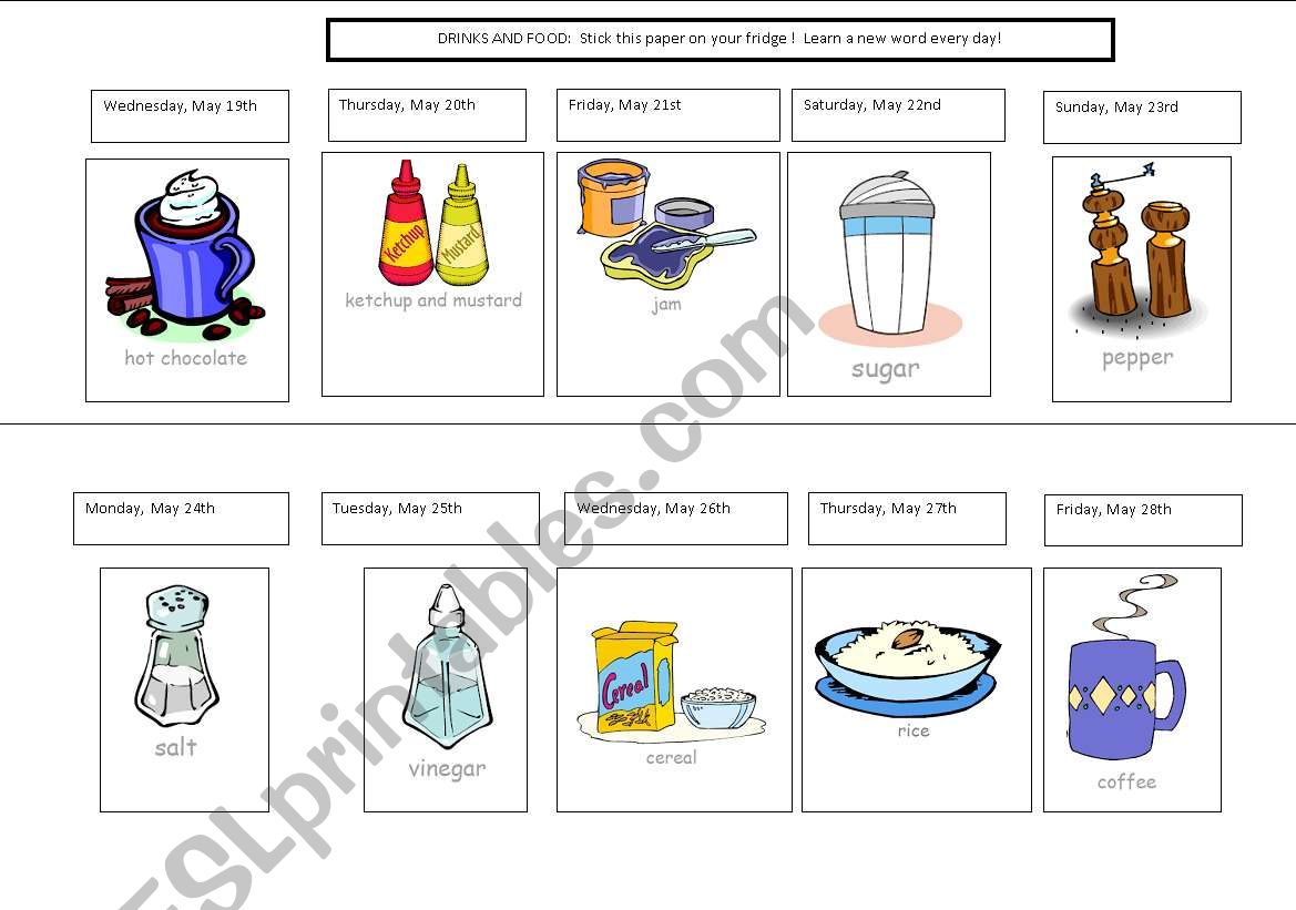 Food calendar worksheet