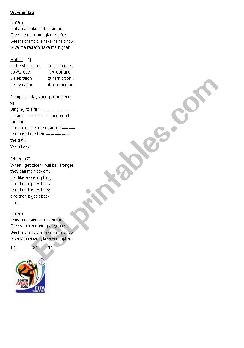 waving flags song worksheet