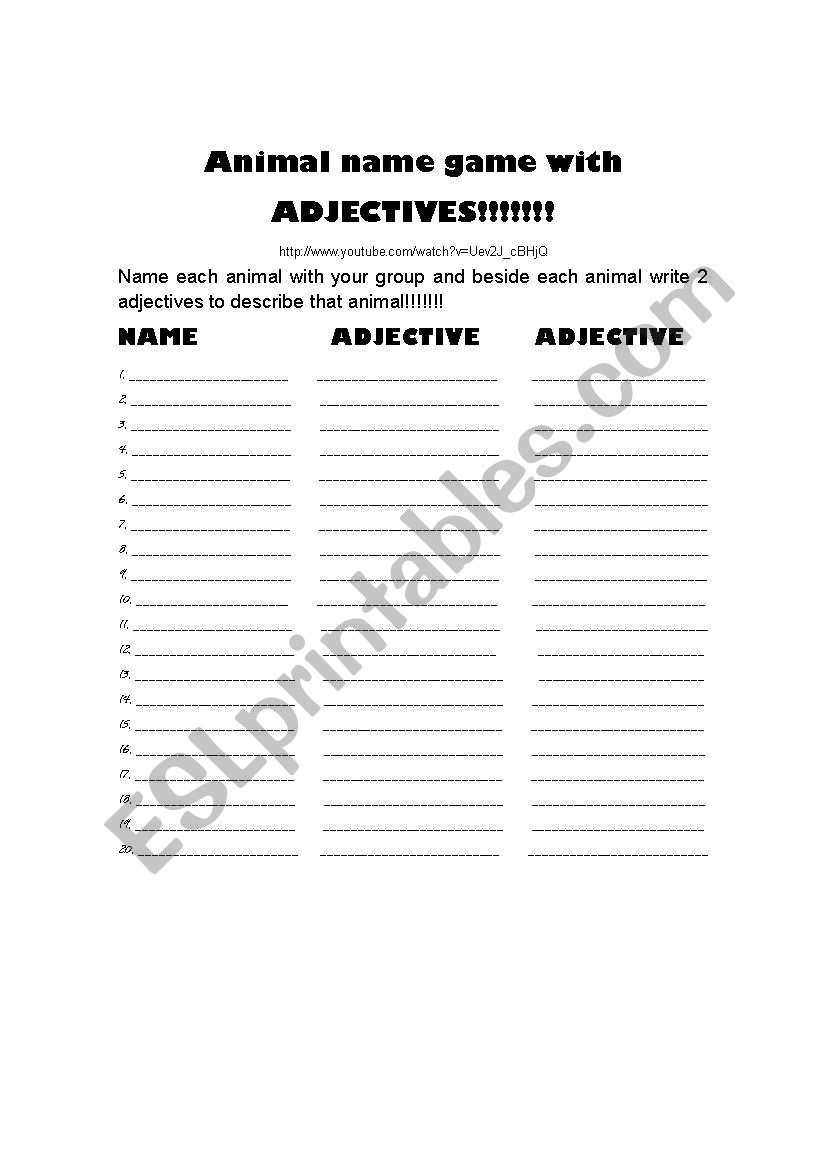 Adjectives worksheet