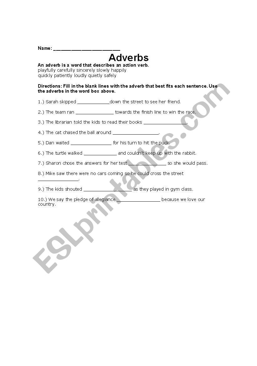 Adverbs worksheet