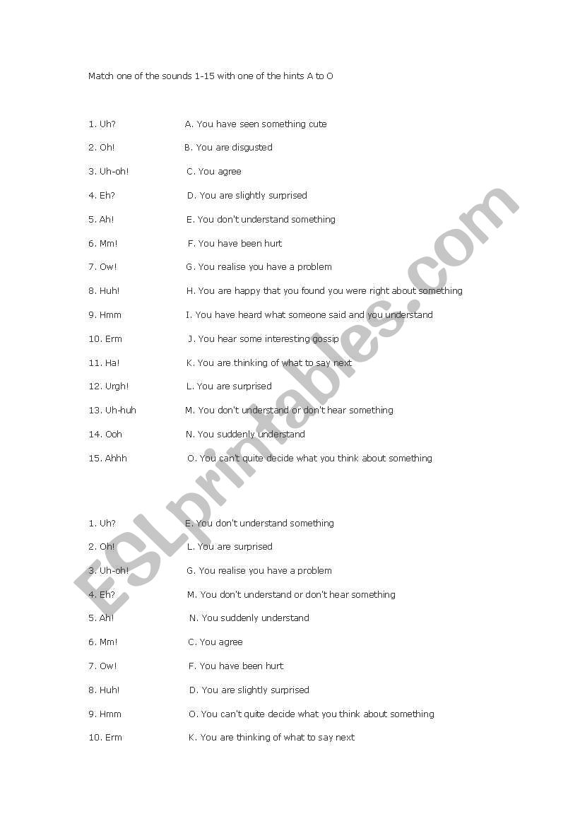 sounds and reactions worksheet