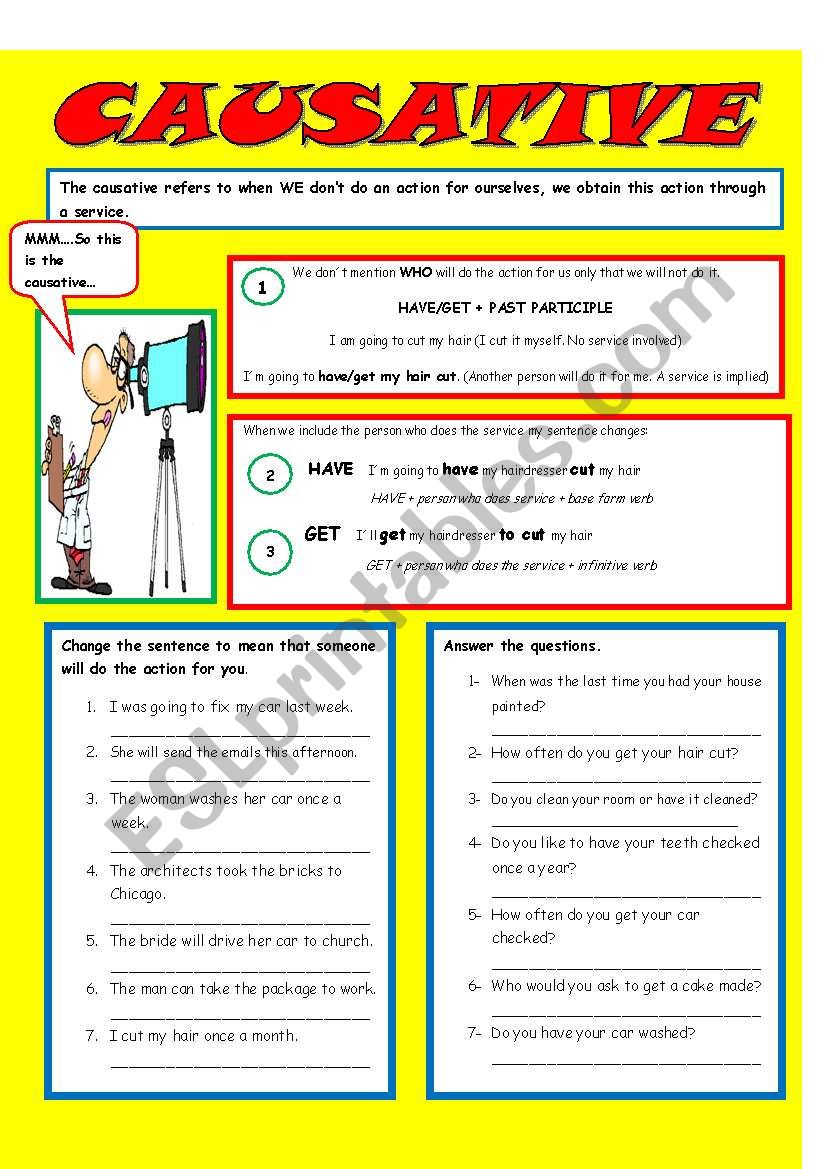 CAUSATIVE EXERCISE ANSWER KEY INCLUDED ESL Worksheet By Imelda