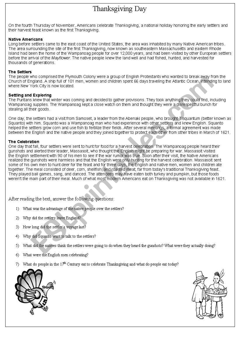 Thanksgiving Day worksheet