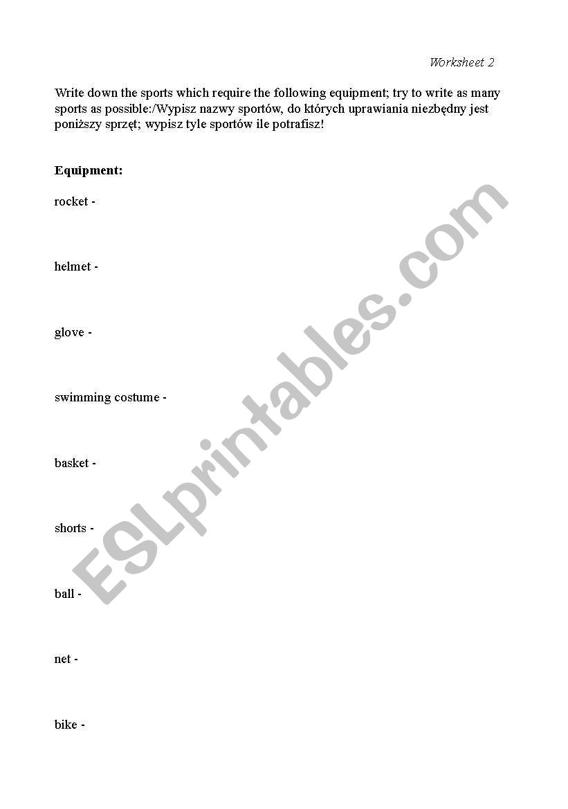 Sports worksheet