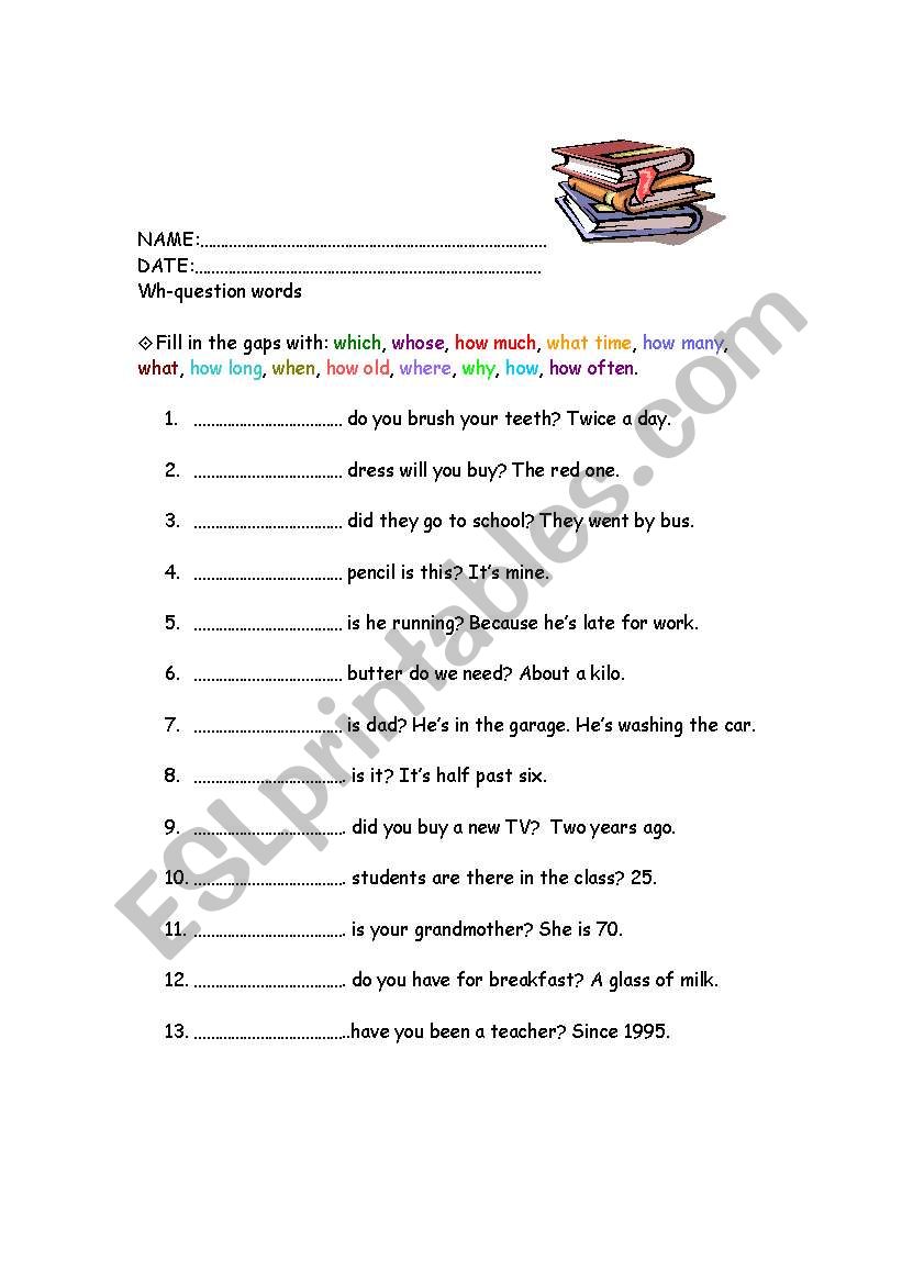 Question words practice worksheet