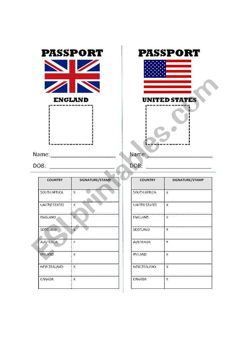 Passports page 1 worksheet