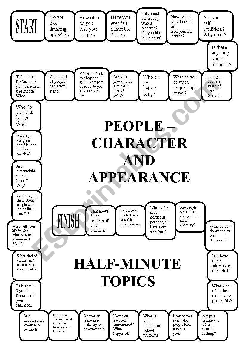 People - appearance and character - boardgame (editable, B/W) - ESL  worksheet by dobrawaa