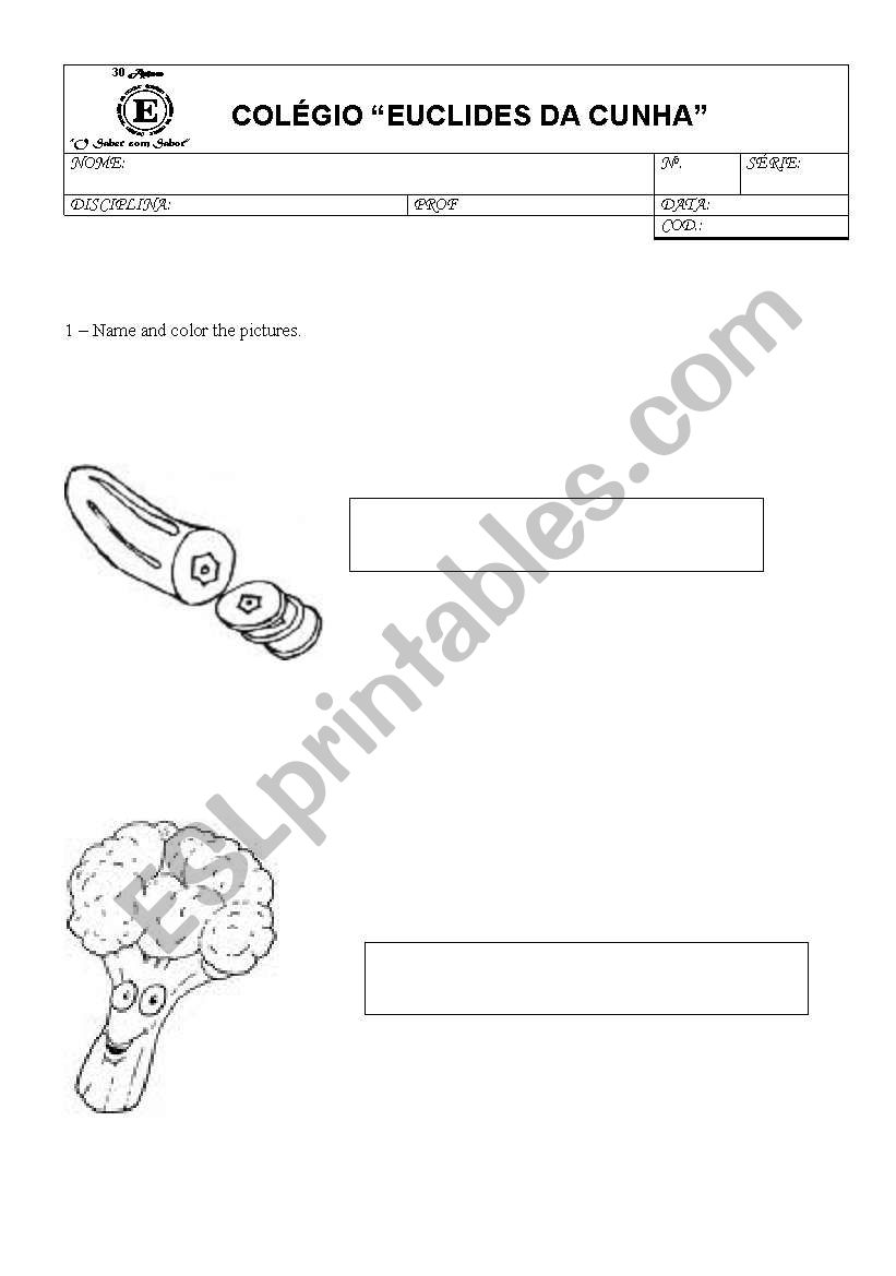 fruits and vegetables exam worksheet