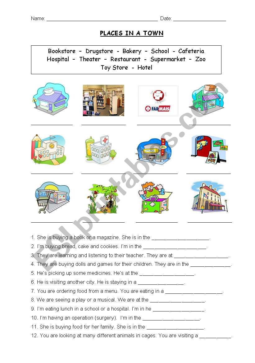 Places in a Town - ESL worksheet by francinig