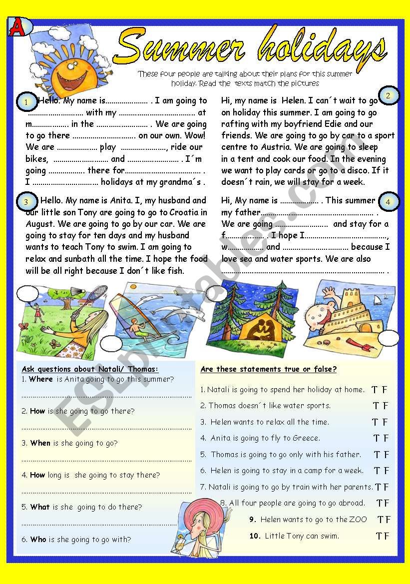 Summer holidays. Pair work reading (BW+ Key) - ESL worksheet by Jazuna