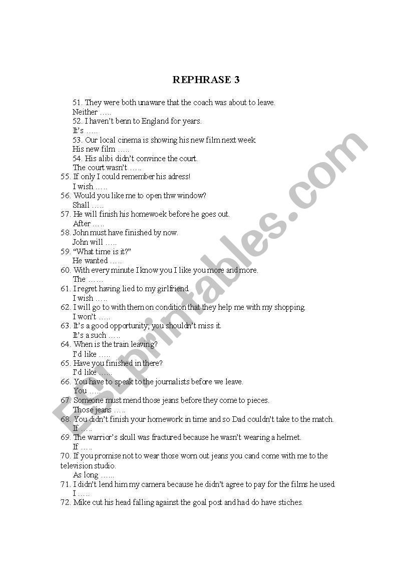 REPHRASE TEST 3  - WITH KEY  worksheet