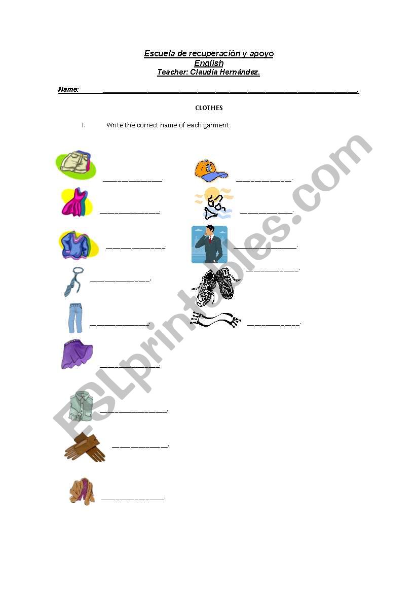 Clothes worksheet