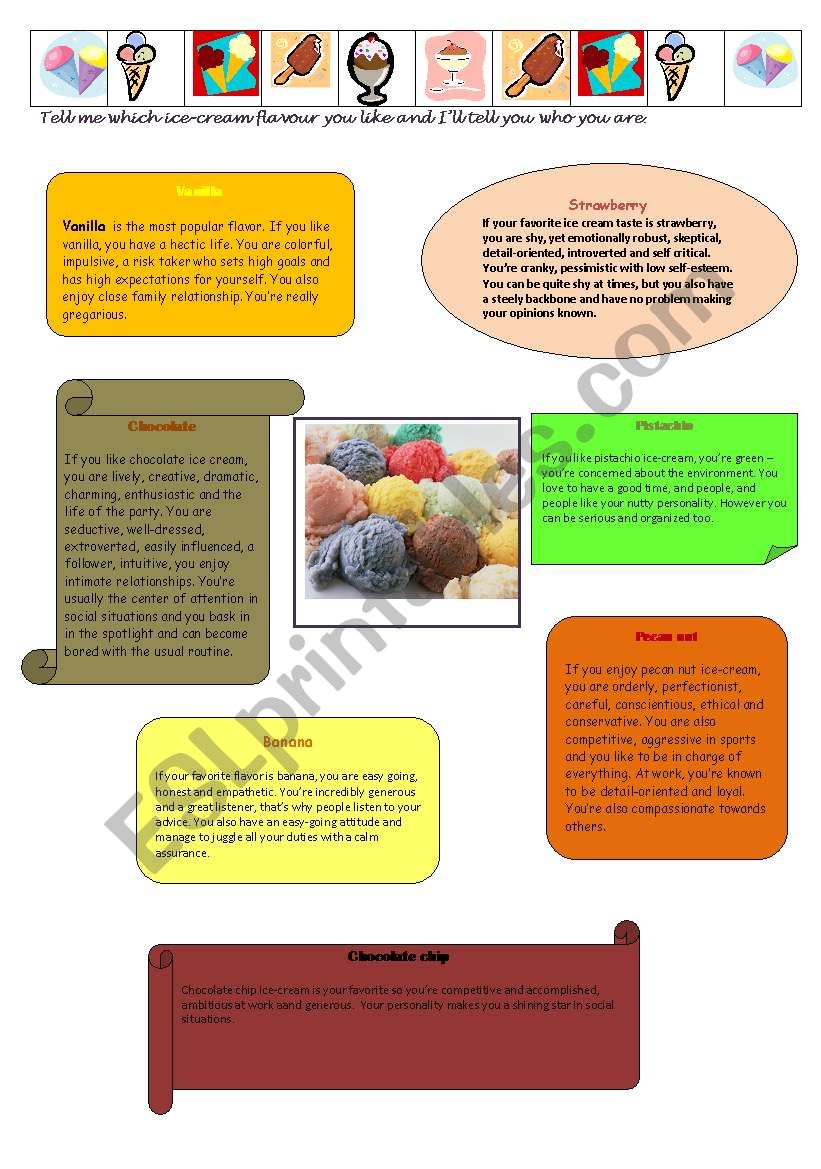 ice-cream and personality worksheet