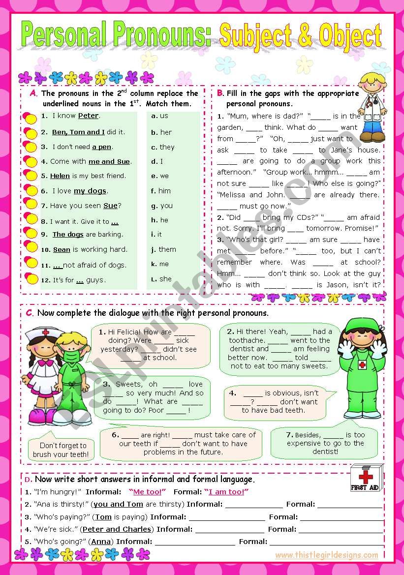 Personal Pronouns Subject And Object ESL Worksheet By Mena22