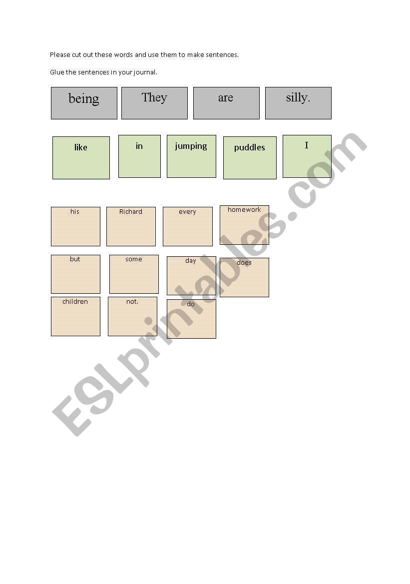 Sentence scramble worksheet