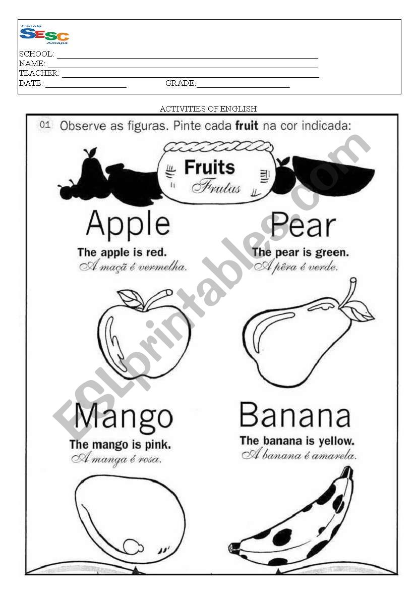 colours and fruits worksheet