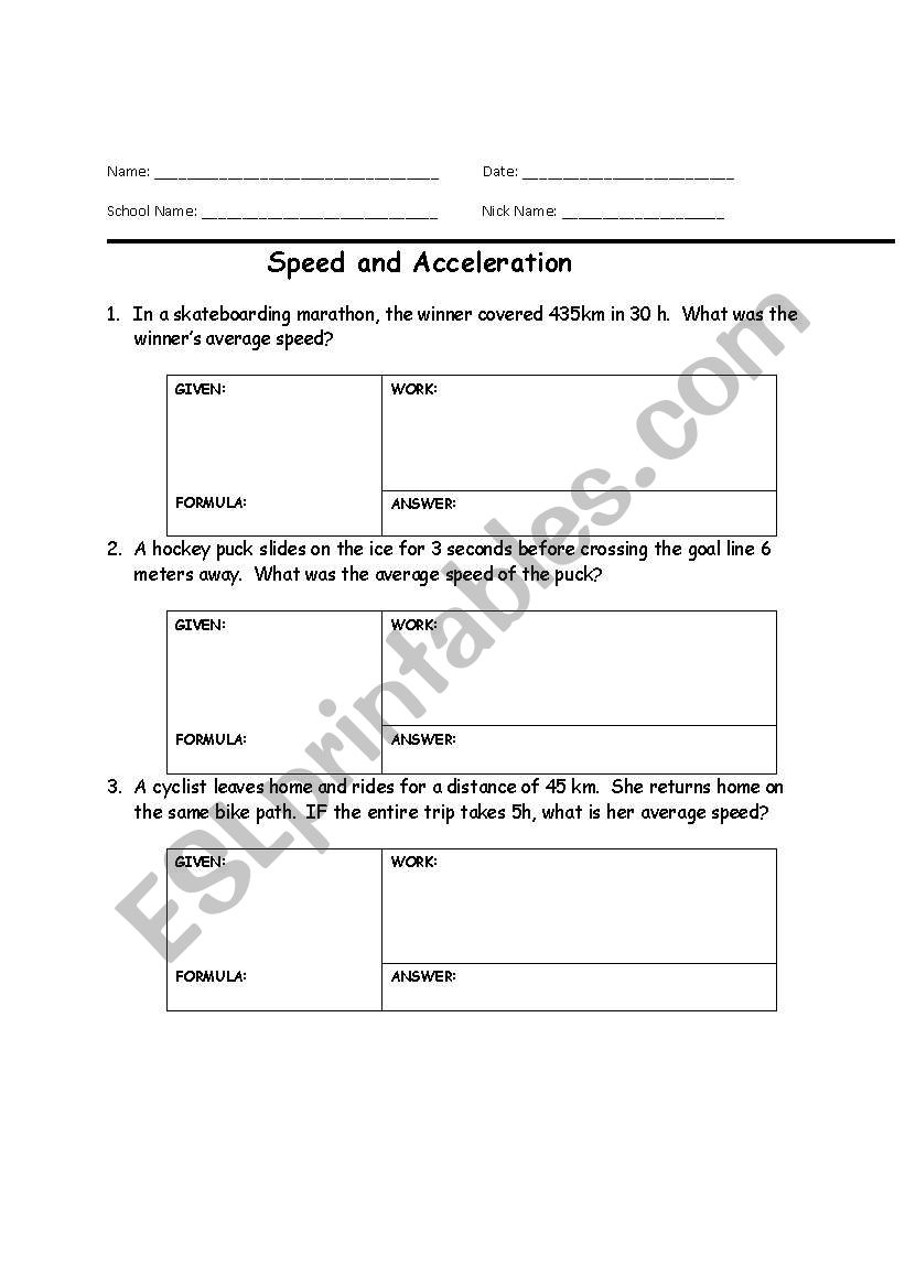 English Worksheets Speed Worksheet