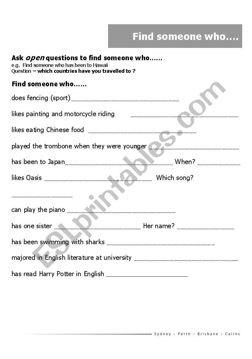 English worksheets: Find someone who