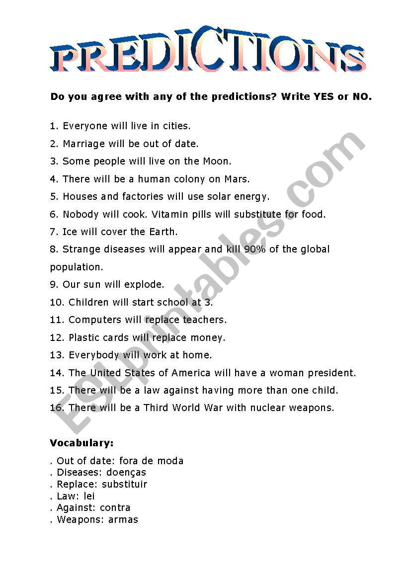 Future Predctions worksheet