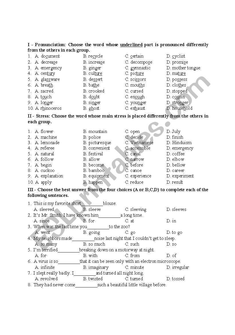 Practice Test worksheet