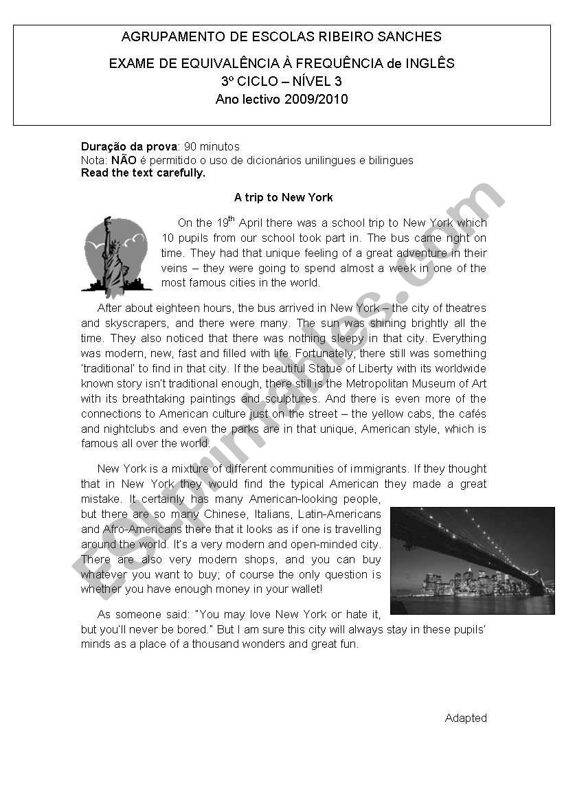 Examen (pre-intermediate) worksheet