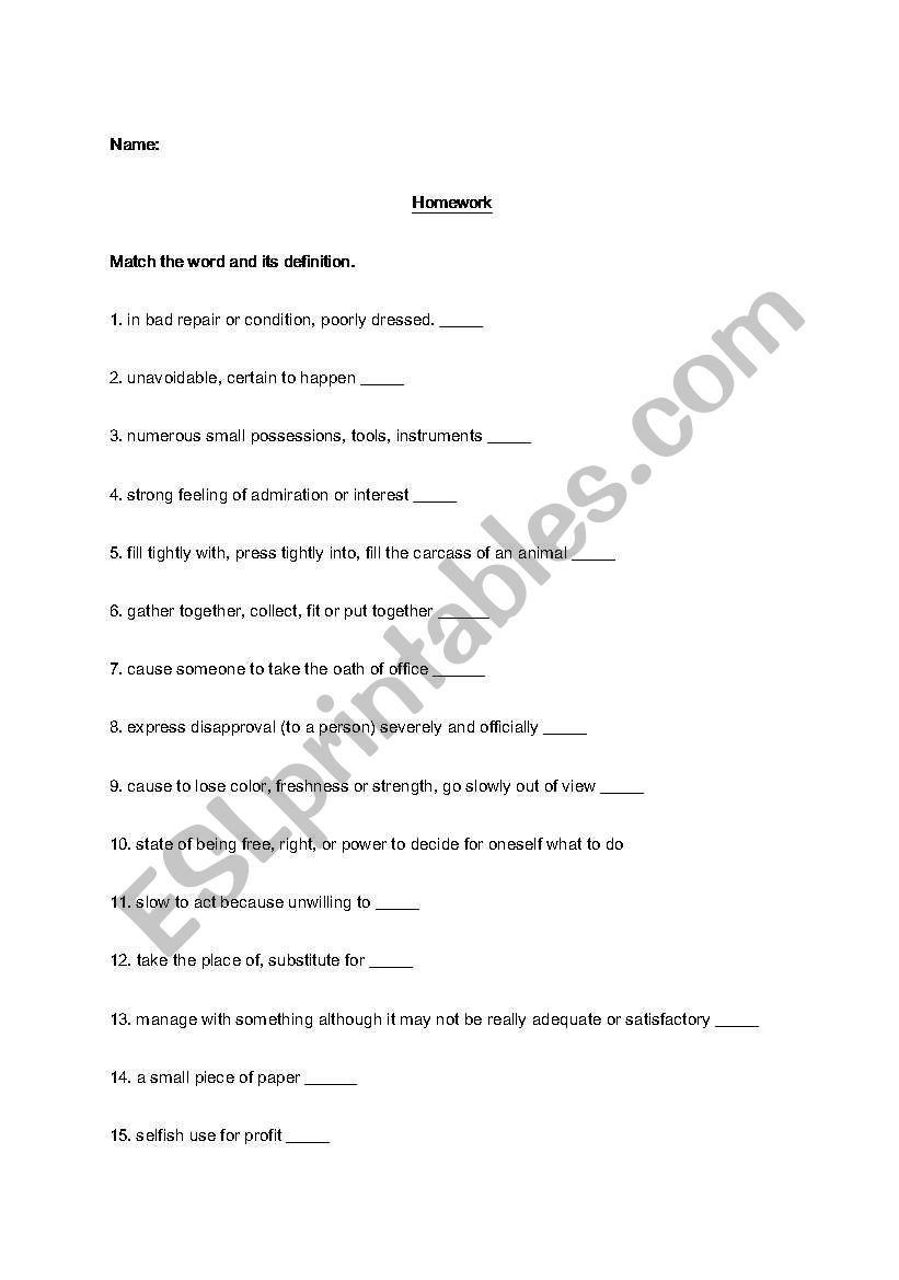 word matching worksheet