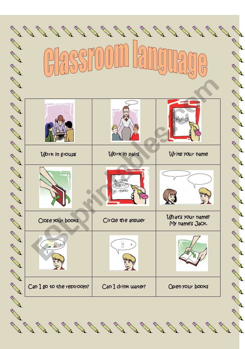 Classroom language worksheet