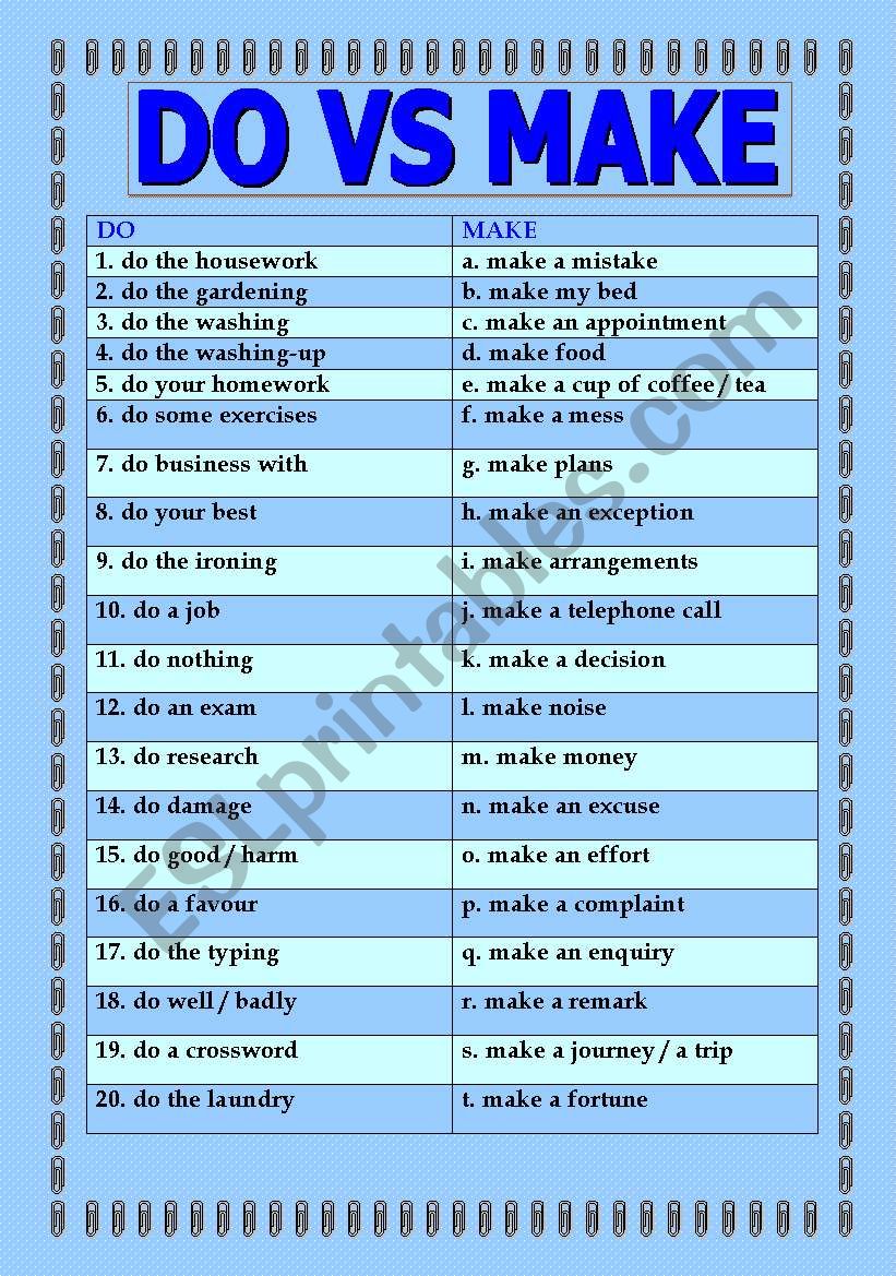 Do Vs Make some Examples And Some Exercises ESL Worksheet By Ccchangch