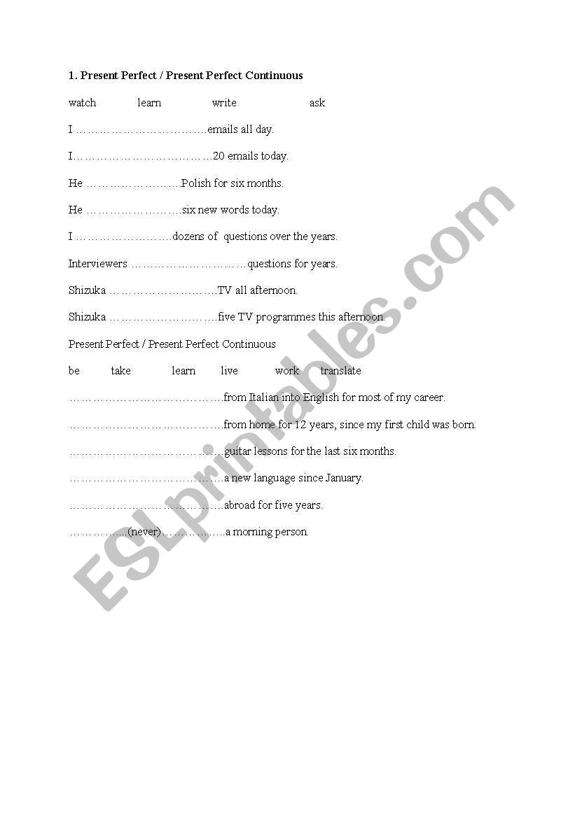 compare tenses worksheet