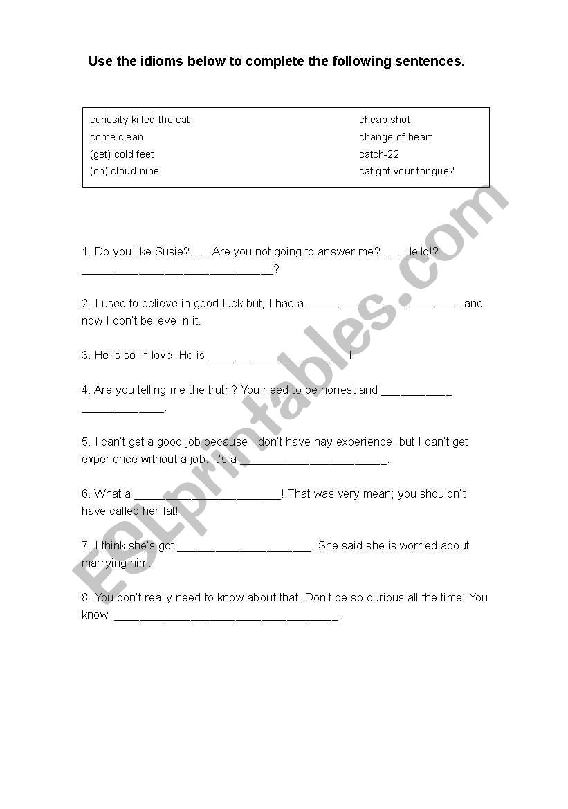 C Idiom Gapfill worksheet