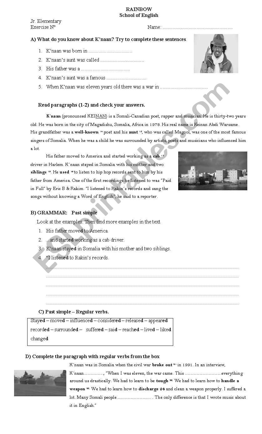 Simple Past - K´naan - ESL worksheet by lallie