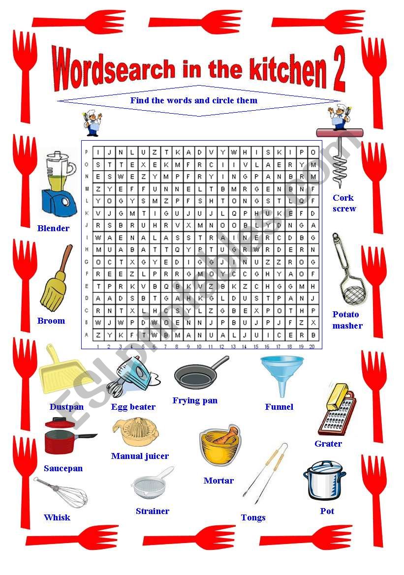 Wordsearch In The Kitchen 2 ESL Worksheet By Mariannina