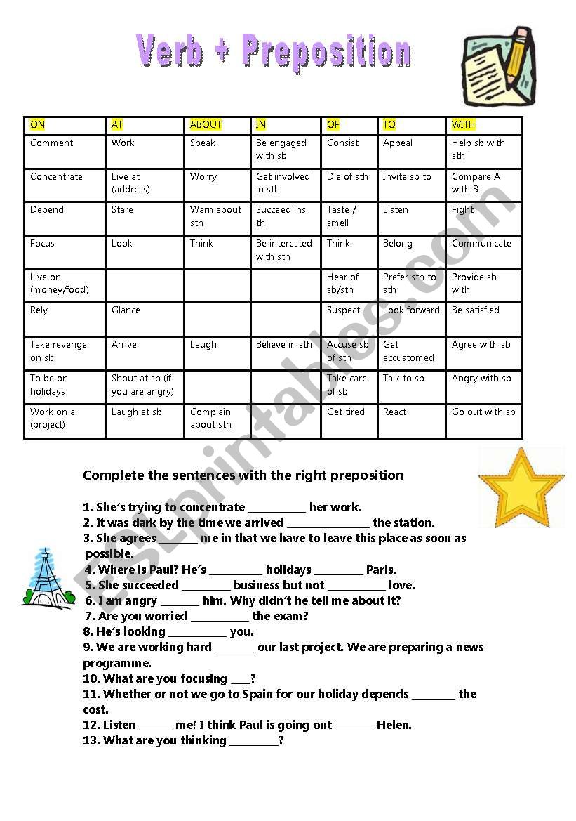 Verb preposition ESL Worksheet By Poli222001