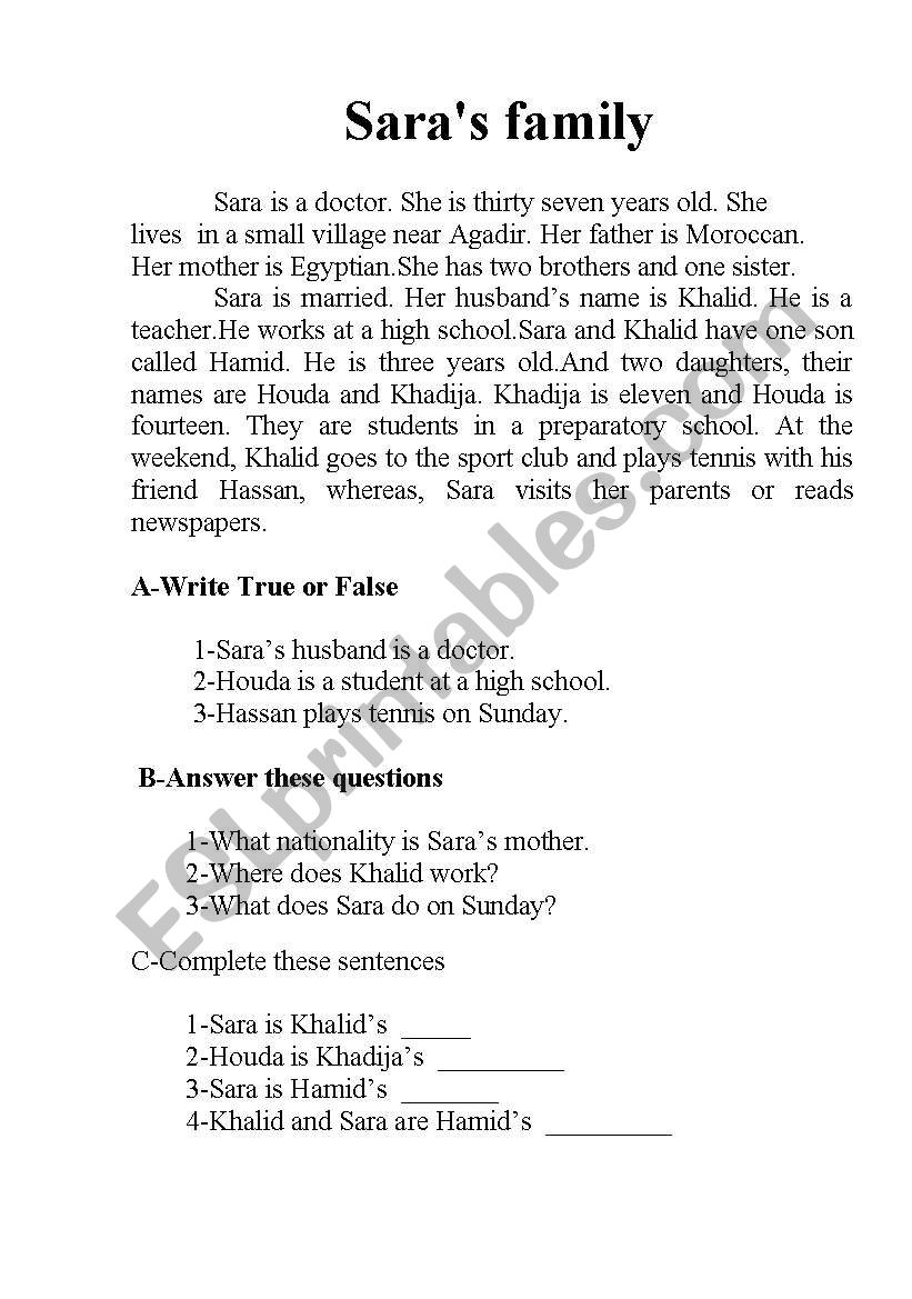 Family for beginners worksheet