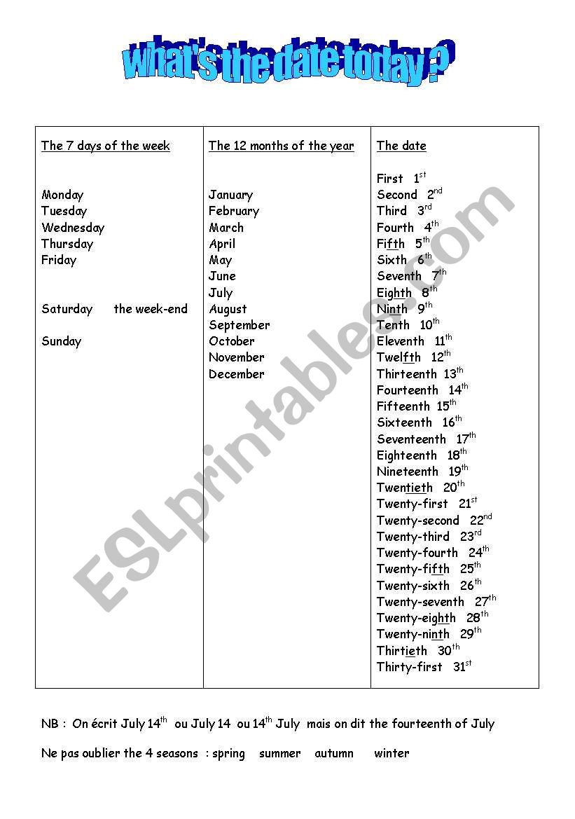 English worksheets What s the date today