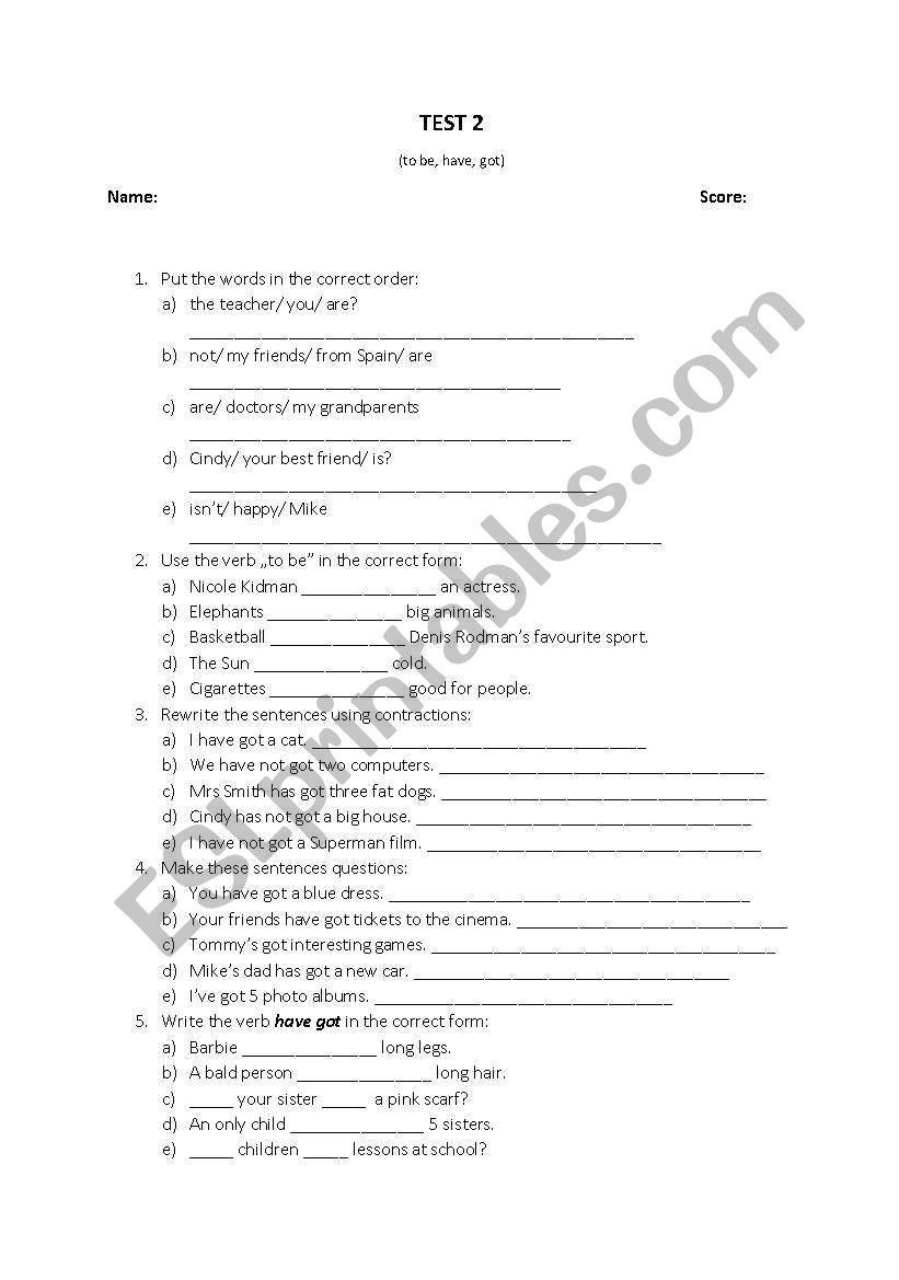 test - to be, have got worksheet