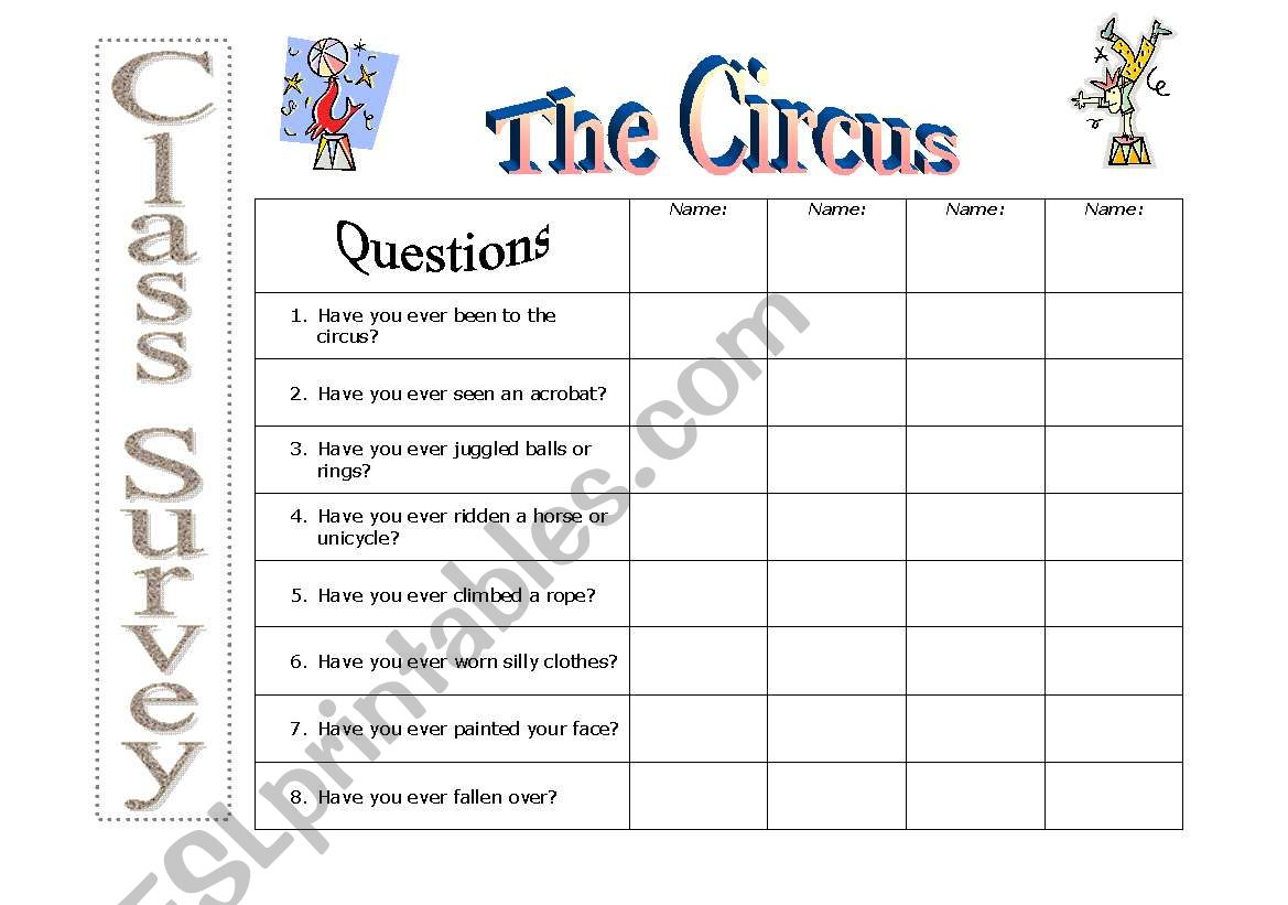 Circus Survey worksheet